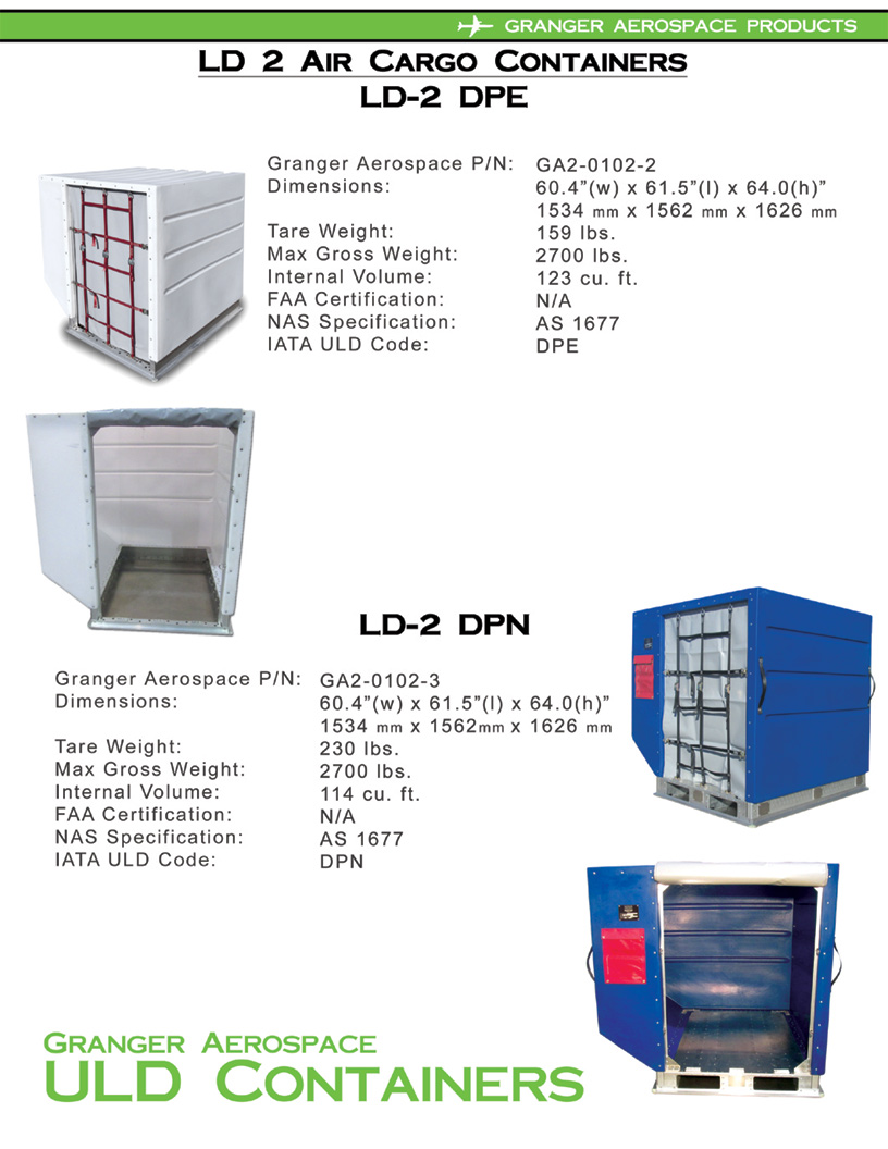 LD 2, LD 2 Air Cargo Container, DPE, DPN, LD 2 Air Freight, ULD 2, Granger Aerospace LD 2